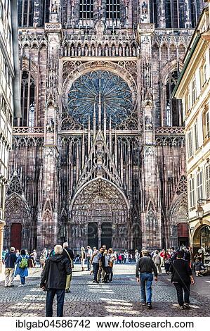 Stock Image - Facade, Cathedral Notre-Dame, Strasbourg, Alsace, Bas-Rhin Department, France, Europe. Fotosearch