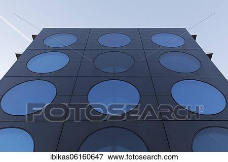 Stock Photo - Facade with blue portholes, office building, Tersteegen Office Center, RKW Architekten, Düsseldorf, North Rhine-Westphalia, Germany, Europe. Fotosearch