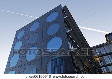 Stock Photograph - Facade with blue portholes, office building, Tersteegen Office Center, RKW Architekten, Düsseldorf, North Rhine-Westphalia, Germany, Europe. Fotosearch