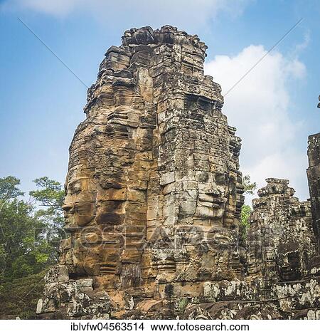 Face Tower, Stone Faces, Bodhisattva Lokeshvara, Avalokiteshvara, Temple Ruins, Bayon Temple, Angkor Thom Complex, Angkor Archaeological Park, Siem Reap Province, Cambodia, Asia View Large Photo Image Picture - Face Tower, Stone Faces, Bodhisattva Lokeshvara, Avalokiteshvara, Temple Ruins, Bayon Temple, Angkor Thom Complex, Angkor Archaeological Park, Siem Reap Province, Cambodia, Asia. Fotosearch