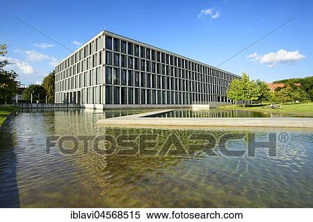 Stock Photography - Federal Labour Court with water basin, Erfurt, Thuringia, Germany, Europe. Fotosearch