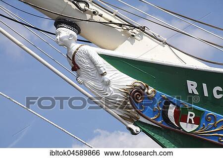 Stock Photograph - Figurehead on the sailing ship Rickmer Rickmers, museum ship, Hamburg harbour, St. Pauli Landungsbrücken,, Hamburg, Germany, Europe. Fotosearch