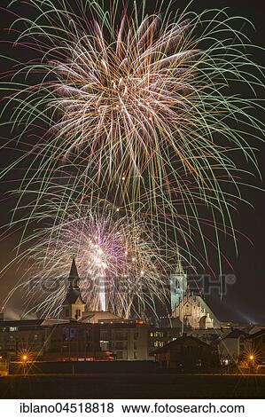 Fireworks, Spitalskirche and parish church, Schwaz, Tyrol, Austria, Europe View Large Photo Image Stock Photo - Fireworks, Spitalskirche and parish church, Schwaz, Tyrol, Austria, Europe. Fotosearch