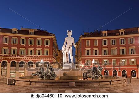 Fontaine du Soleil, Apollo statue, blue hour, Nice, Provence-Alpes-Côte d'Azur, France, Europe View Large Photo Image Stock Image - Fontaine du Soleil, Apollo statue, blue hour, Nice, Provence-Alpes-Côte d'Azur, France, Europe. Fotosearch
