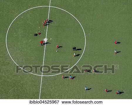 Stock Photo - Football field from above, North Rhine-Westphalia, Germany, Europe. Fotosearch
