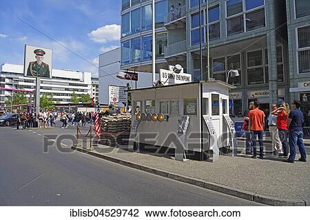 Stock Image - Former Checkpoint Charlie, inner-city border crossing West Berlin to East Berlin, Berlin, Germany, Europe. Fotosearch