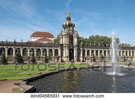 Fountain in front of kennel with Kronentor, Dresden, Saxony, Germany, Europe View Large Photo Image Stock Image - Fountain in front of kennel with Kronentor, Dresden, Saxony, Germany, Europe. Fotosearch