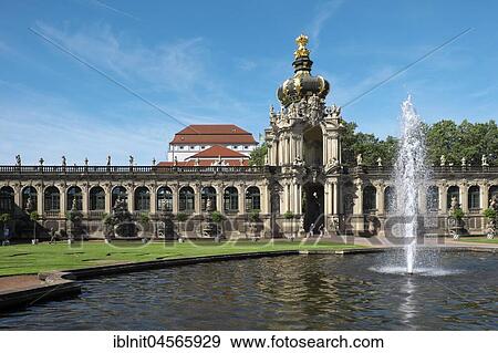 Fountain in front of kennel with Kronentor, Dresden, Saxony, Germany, Europe View Large Photo Image Stock Photo - Fountain in front of kennel with Kronentor, Dresden, Saxony, Germany, Europe. Fotosearch