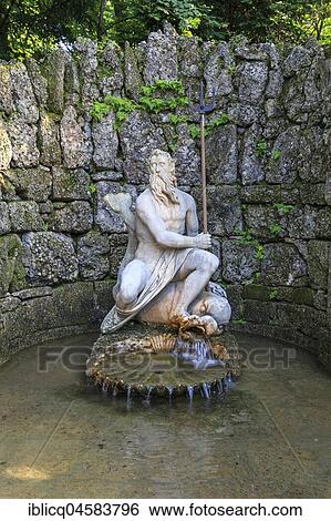 Stock Photograph - Fountain of Neptune, Hellbrunn fountain, Hellbrunn castle, Salzburg, Austria, Europe. Fotosearch