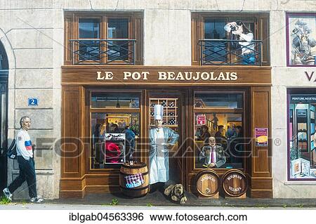 Stock Photograph - Fresco "La Fresque des Lyonnais" representing known inhabitants of the city, Paul Bocuse and Frederic Dard, Lyon, Rhône Alpes, France, Europe. Fotosearch
