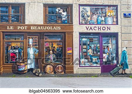 Fresco "La Fresque des Lyonnais" representing known inhabitants of the city, Paul Bocuse and Frederic Dard, Lyon, Rhône Alpes, France, Europe View Large Photo Image Stock Photography - Fresco "La Fresque des Lyonnais" representing known inhabitants of the city, Paul Bocuse and Frederic Dard, Lyon, Rhône Alpes, France, Europe. Fotosearch