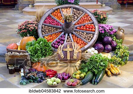 Fruit and vegetables at the Thanksgiving altar, Thanksgiving, St. Kilian, Bad Heilbrunn, Upper Bavaria, Bavaria, Germany, Europe View Large Photo Image Stock Image - Fruit and vegetables at the Thanksgiving altar, Thanksgiving, St. Kilian, Bad Heilbrunn, Upper Bavaria, Bavaria, Germany, Europe. Fotosearch