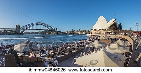 Stock Photograph - Gastronomy, Sydney Opera House, Harbor Bridge, Sydney, New South Wales, Australia, Oceania. Fotosearch
