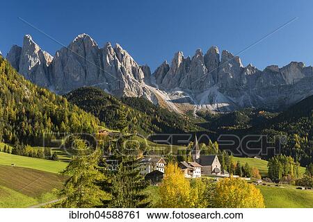 Geislerspitzen and Church of St. Magdalena, Geislergruppe, Villnösstal, South Tyrol, Italy, Europe View Large Photo Image Stock Image - Geislerspitzen and Church of St. Magdalena, Geislergruppe, Villnösstal, South Tyrol, Italy, Europe. Fotosearch