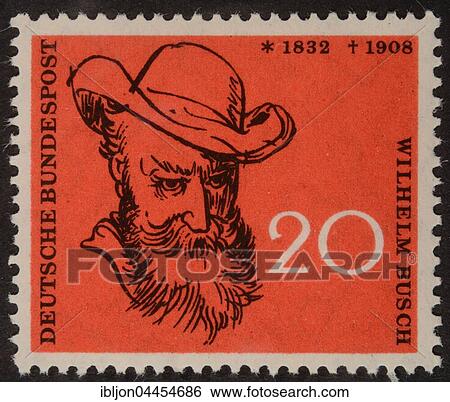 German stamp, FRG, 1958, portrait of Wilhelm Busch, German humorist, poet, illustrator and painter View Large Photo Image Stock Photograph - German stamp, FRG, 1958, portrait of Wilhelm Busch, German humorist, poet, illustrator and painter. Fotosearch