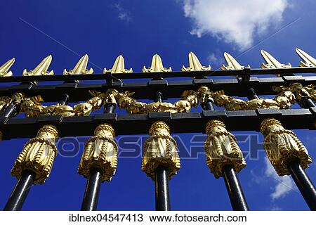 Stock Image - Gilded fence tops of the Palais Royal, Brussels, Belgium, Europe. Fotosearch