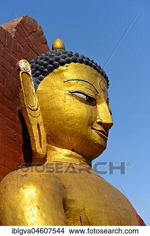 Picture - Golden Buddha, Portrait, Monkey Temple, Swayambhunath Templanlage, Kathmandu, Nepal, Asia. Fotosearch