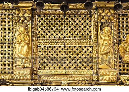 Picture - Golden door, Swayambunath or Monkey Temple, Unesco World Heritage Site, Kathmandu, Nepal, Asia. Fotosearch