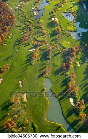 Stock Image - Golfclub Am Kloster-Kamp, greens, bunkers, hedges, Kamp-Lintfort, Ruhr area, Lower Rhine, North Rhine-Westphalia, Germany, Europe. Fotosearch