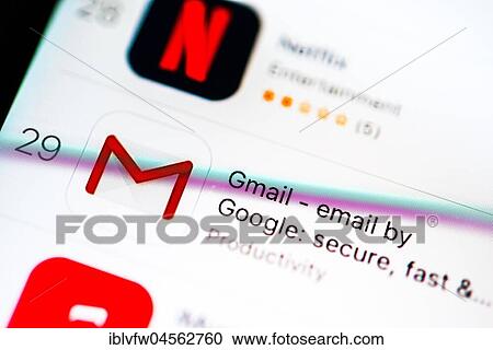Google Mail, Gmail App in the Apple App Store, email, app icon, display on a screen of a mobile phone, iPhone, iOS, smartphone, macro recording, detail, full size View Large Photo Image Stock Image - Google Mail, Gmail App in the Apple App Store, email, app icon, display on a screen of a mobile phone, iPhone, iOS, smartphone, macro recording, detail, full size. Fotosearch