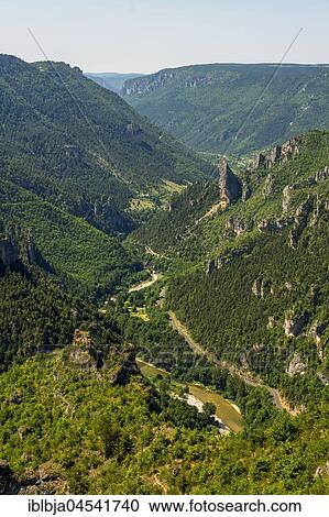 Stock Image - Gorges du Tarn, view from Point Sublime, UNESCO World Heritage Site, Grands Causses Regional Natural Park, Lozère, Occitanie, France, Europe. Fotosearch