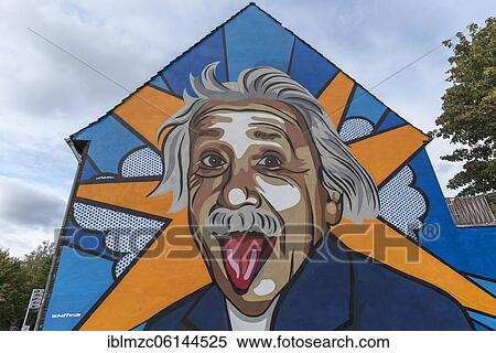 Graffiti by Albert Einstein on a house wall by the company lackaffen. de in Münster, Münster, North Rhine-Westphalia, Germany, Europe View Large Photo Image Stock Photography - Graffiti by Albert Einstein on a house wall by the company lackaffen. de in Münster, Münster, North Rhine-Westphalia, Germany, Europe. Fotosearch