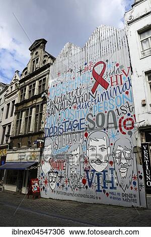 Graffito, House painting for AIDS prevention, Marché aux Herbes, Grasmarkt, Brussels, Belgium, Europe View Large Photo Image Stock Photograph - Graffito, House painting for AIDS prevention, Marché aux Herbes, Grasmarkt, Brussels, Belgium, Europe. Fotosearch