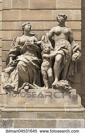 Stock Photography - Group of figures on the south facade, Weißenstein castle, Pommersfelden, Upper Franconia, Franconia, Bavaria, Germany, Europe. Fotosearch