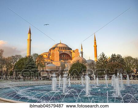 Hagia Sophia at sunset, Ayasofya, fountain in Sultanahmet, Sultan Ahmed Park, Istanbul, European part, Turkey, Asia View Large Photo Image Stock Photo - Hagia Sophia at sunset, Ayasofya, fountain in Sultanahmet, Sultan Ahmed Park, Istanbul, European part, Turkey, Asia. Fotosearch