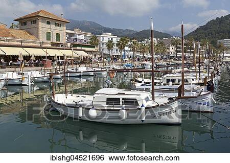 Stock Photograph - Harbor, Port de Sóller, Majorca, Spain, Europe. Fotosearch