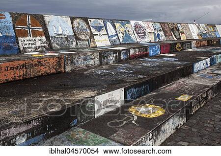 Harbour wall painted by sailors, harbour, marina, Horta, island of Faial, Azores, Portugal, Europe View Large Photo Image Picture - Harbour wall painted by sailors, harbour, marina, Horta, island of Faial, Azores, Portugal, Europe. Fotosearch