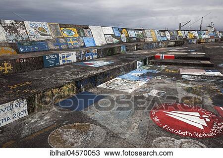 Harbour wall painted by sailors, harbour, marina, Horta, island of Faial, Azores, Portugal, Europe View Large Photo Image Stock Image - Harbour wall painted by sailors, harbour, marina, Horta, island of Faial, Azores, Portugal, Europe. Fotosearch