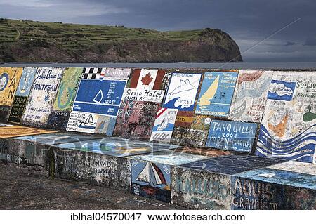 Harbour wall painted by sailors, harbour, marina, Horta, island of Faial, Azores, Portugal, Europe View Large Photo Image Stock Photo - Harbour wall painted by sailors, harbour, marina, Horta, island of Faial, Azores, Portugal, Europe. Fotosearch