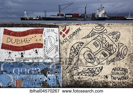 Harbour wall painted by sailors, harbour, marina, Horta, island of Faial, Azores, Portugal, Europe View Large Photo Image Stock Photo - Harbour wall painted by sailors, harbour, marina, Horta, island of Faial, Azores, Portugal, Europe. Fotosearch
