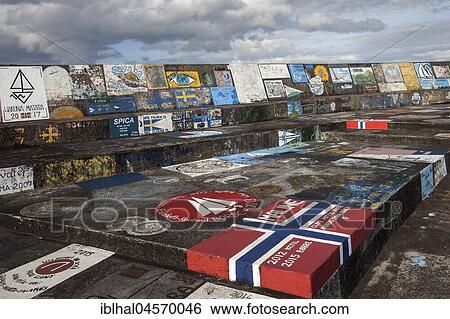 Harbour wall painted by sailors, harbour, marina, Horta, island of Faial, Azores, Portugal, Europe View Large Photo Image Stock Photograph - Harbour wall painted by sailors, harbour, marina, Horta, island of Faial, Azores, Portugal, Europe. Fotosearch