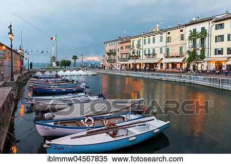 Stock Photography - Harbour with fishing boats, Lazise, Lake Garda, Veneto, Veneto, Veneto, Italy, Europe. Fotosearch
