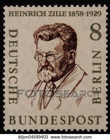 Stock Image - Heinrich Zille, a German illustrator and photographer, portrait on a German (FRG) stamp 1958. Fotosearch