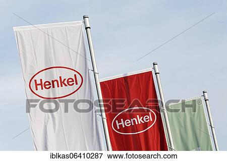 Henkel, flags with logo at headquarters, Düsseldorf-Holthausen, North Rhine-Westphalia, Germany, Europe View Large Photo Image Stock Photo - Henkel, flags with logo at headquarters, Düsseldorf-Holthausen, North Rhine-Westphalia, Germany, Europe. Fotosearch