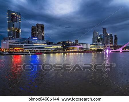 High-rise buildings at the south dock on the river Río de la Plata, twilight, Puerto Madero, Buenos Aires, Argentina, South America View Large Photo Image Picture - High-rise buildings at the south dock on the river Río de la Plata, twilight, Puerto Madero, Buenos Aires, Argentina, South America. Fotosearch