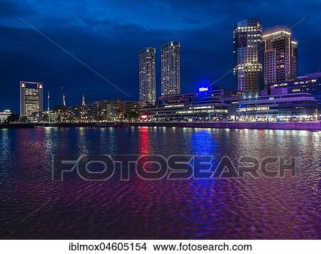 Picture - High-rise buildings at the south dock on the river Río de la Plata, twilight, Puerto Madero, Buenos Aires, Argentina, South America. Fotosearch