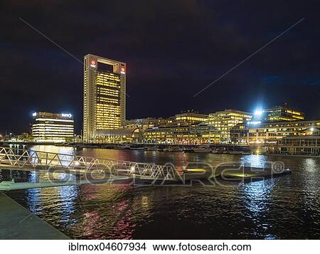 Picture - High-rise buildings at the South Dock by night, Puerto Madero district, Buenos Aires, Argentina, South America. Fotosearch