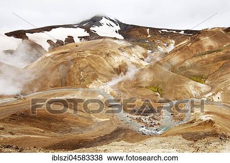 High temperature area with rhyolite mountains and snow, Hveradalir, Kerlingarfjöll, Highlands, Island View Large Photo Image Stock Photo - High temperature area with rhyolite mountains and snow, Hveradalir, Kerlingarfjöll, Highlands, Island. Fotosearch