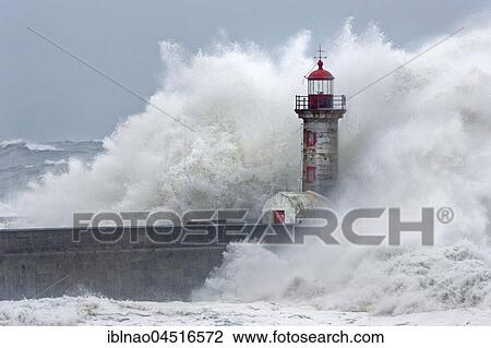 High waves, splashing spray, lighthouse during storm, Porto, Portugal, Europe View Large Photo Image Stock Image - High waves, splashing spray, lighthouse during storm, Porto, Portugal, Europe. Fotosearch