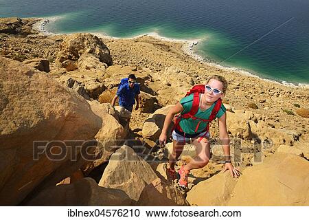 Hikers at Dead Sea, Jordan, Asia View Large Photo Image Stock Image - Hikers at Dead Sea, Jordan, Asia. Fotosearch