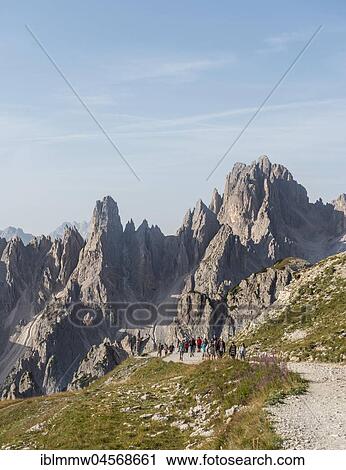 Stock Image - Hiking trail to the Three Peaks, Monte Campedelle, Sesto Dolomites, South Tyrol, Trentino-South Tyrol, Alto-Adige, Italy, Europe. Fotosearch