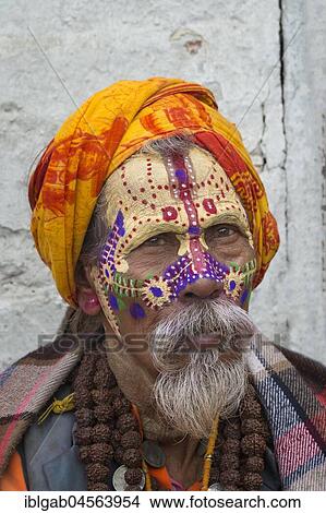 Picture - Hinduist Sadhu, Holy Man, Pashupatinath Temple, Kathmandu, Nepal, Asia. Fotosearch