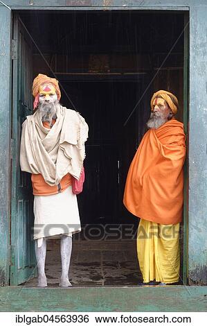 Stock Photograph - Hinduist Sadhus, Holy Men, Pashupatinath Temple, Kathmandu, Nepal, Asia. Fotosearch