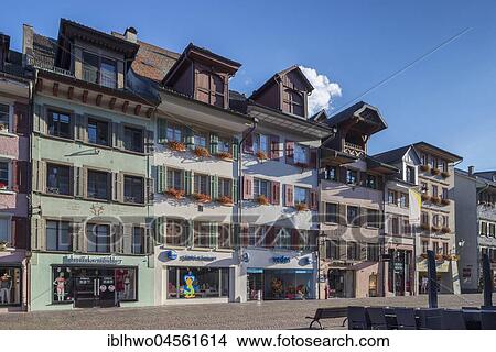 Picture - Historic burgher houses in the "Kaiserstraße", pedestrian zone of the old town, Waldshut-Tiengen, Baden-Württemberg, Germany, Europe. Fotosearch