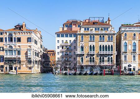 Historic house facades and parked gondolas in the Canale Grande, Venice, Veneto, Italy, Europe View Large Photo Image Stock Image - Historic house facades and parked gondolas in the Canale Grande, Venice, Veneto, Italy, Europe. Fotosearch