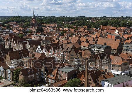 Historic old town with St. Michaelis church, view from the water tower, Lüneburg, Lower Saxony, Germany, Europe View Large Photo Image Stock Photograph - Historic old town with St. Michaelis church, view from the water tower, Lüneburg, Lower Saxony, Germany, Europe. Fotosearch